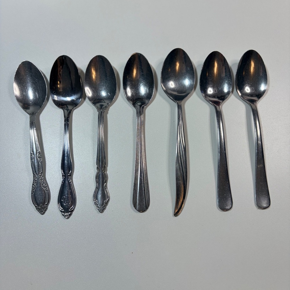 Mixed Lot 7 Stainless Steel Teaspoons Royal Household Customcraft Castle Court
